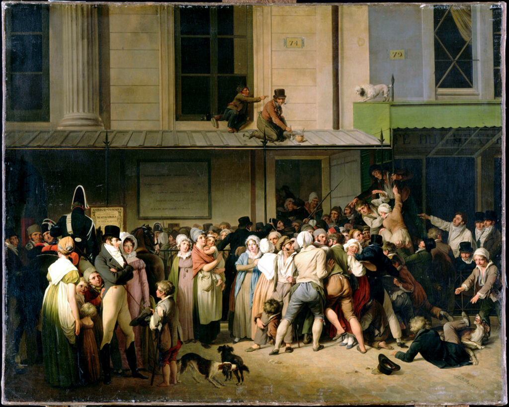 Louis Léopold Boilly, „Wejście na darmowy spektakl w teatrze Ambigu-Comique” (1819) © domena publiczna