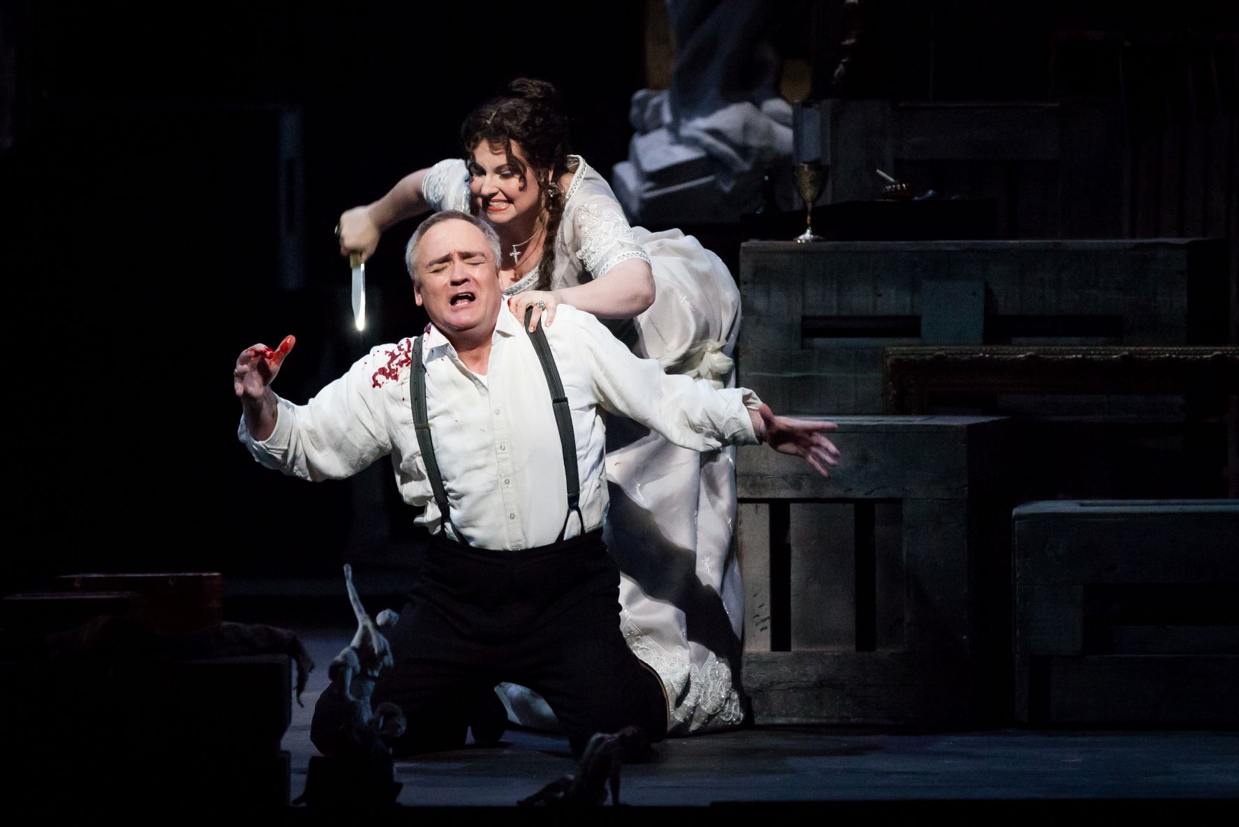 Liudmyła Monastyrska (Tosca) i Andrzej Dobber (Scarpia) w Houston Grand Opera, 2015 © Lynn Lane Houston | Grand Opera