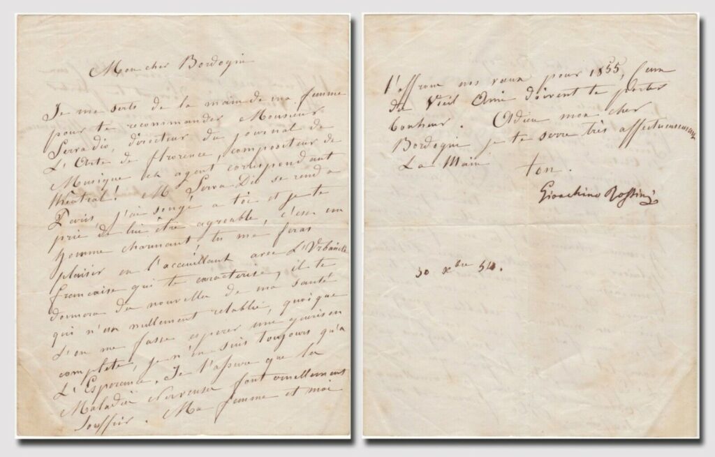 List Rossiniego do tenora Marco Bordogniego © kolekcja Andreasa Wiemera