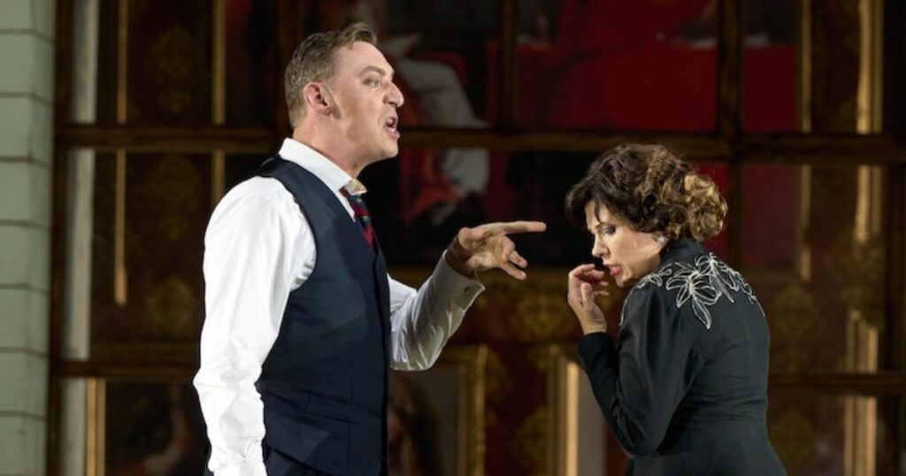 Krzysztof Bączyk (Don Alfonso) i Marina Rebeka (Lukrecja Borgia) w Sewilli @ Guillermo Mendo/ Teatro de la Maestranza