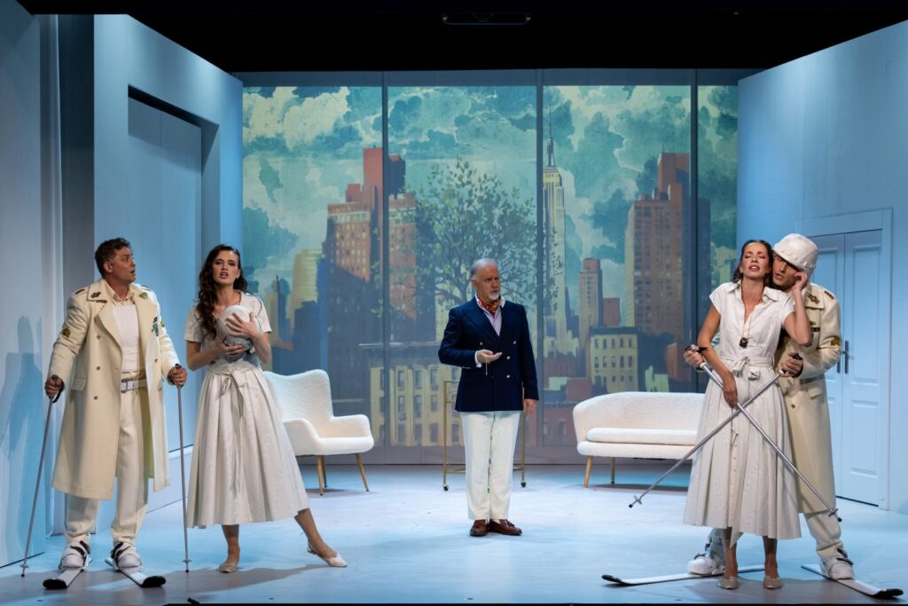 Gyula Rab (Ferrando), Karolina Nosowska (Dorabella), Dariusz Machej (Don Alfonso) , Laura Topolánszky (Fiordiligi) i Hubert Zapiór (Guglielmo) © archiwum Warszawskiej Opery Kameralnej
